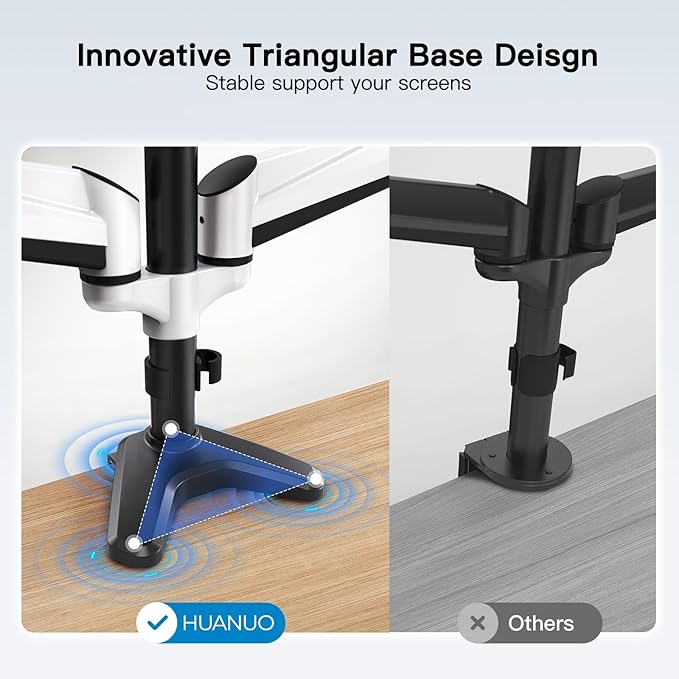HUANUO Triple Monitor Stand - Full Motion Articulating Monitor Mount Fit Three 17 to 32 inch LCD Computer Screens with Clamp, Grommet Kit
