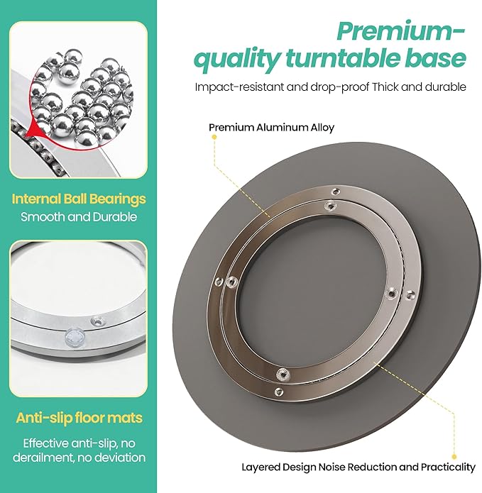 19.7" Lazy Susan Turntable – 360° Sinteredstone Silent Anti-Slip Turntable, Table Top Centerpiece for Kitchen, Pantry, Spice Rack, Refrigerator & Dining Table, White