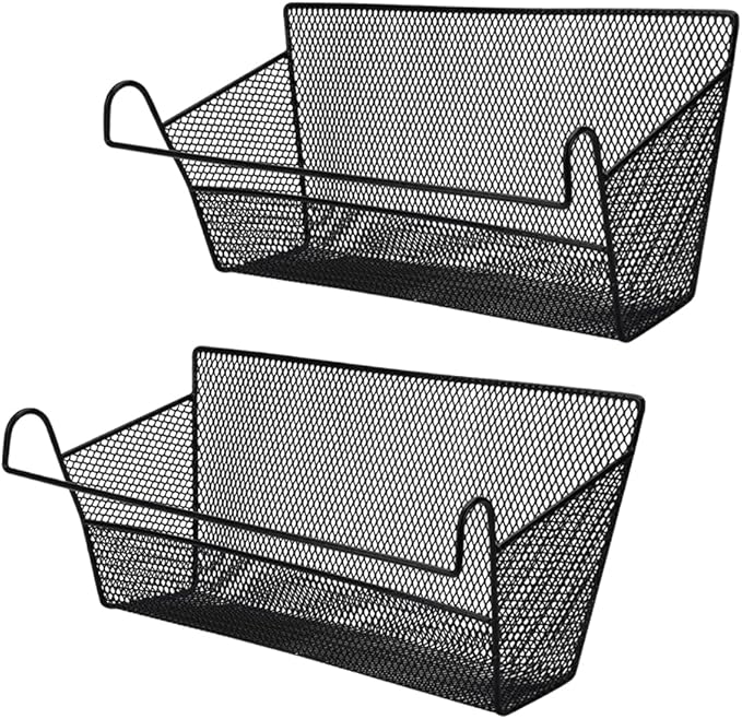 2 pcs Hanging metal mesh bedside storage basket， student dormitory bed storage baskets,used for bedside storage, beverage tissues and office rooms with hooks (black)