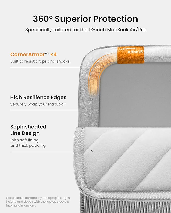 tomtoc 360° Protective Laptop Sleeve for 13-inch New MacBook Air M4/A3240 2025, M3/A3113, M2/A2681 M1/A2337 A2179 A1932, 13-inch MacBook Pro M2/A2686 M1/A2338, Water-Resistant Computer Case Bag