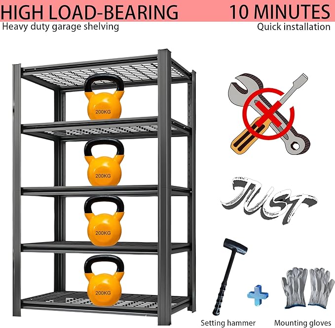 Standing Shelf Units Heavy Duty Storage Rack Industrial Wire Mesh Shelving Double Layer Support Floor Mount Black Steel 72" H x 36" W x 16.1" D 2250LBS 5-Tier