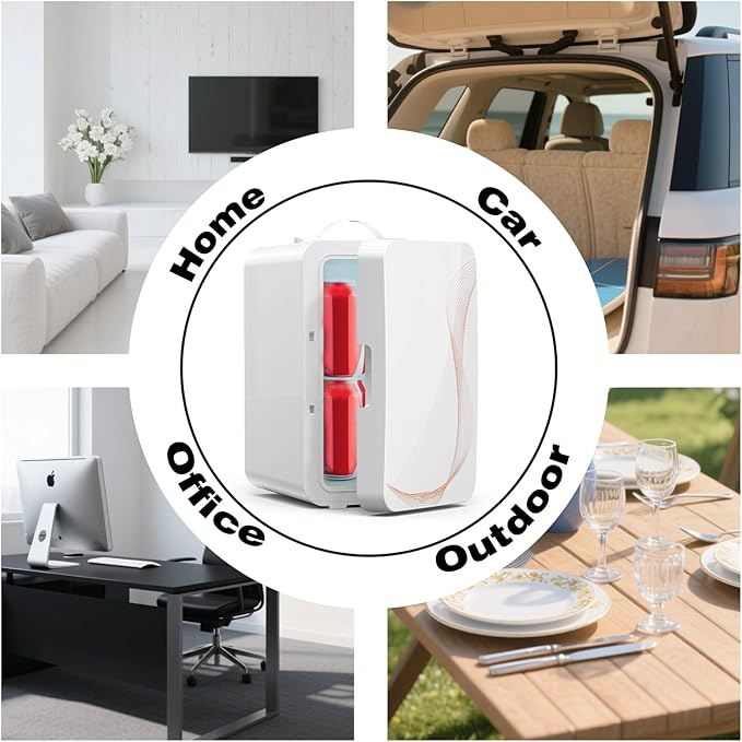Mini Fridge for Bedroom, 6L/8 Cans Skincare Fridge Portable Small Refrigerator, Cooler and Warmer Compact Refrigerator for Skin Care Makeup, Office Dorm and Car, Includes Home Plug & 12V Car Charger