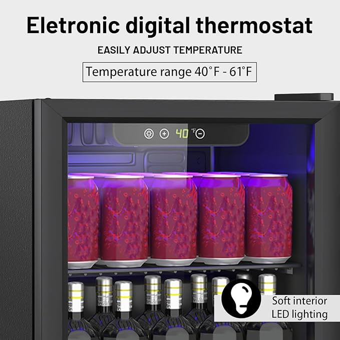 Compact 60 Can/1.3 Cu.Ft Mini Fridge For Soda, Beer Or Wine, Portable Small Beverage Refrigerator With Digital Display&Removable Shelves &Reversible Glass Front Door For Office, Dorm, Bar