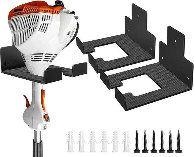 Heavy Duty Garage Organizer Wall Hanger, Weed Whackers Holder Wall Mounted, Shed Organizer Trimmer Rack for Grass, Garage, Garden Tools Storage, 2 Packs