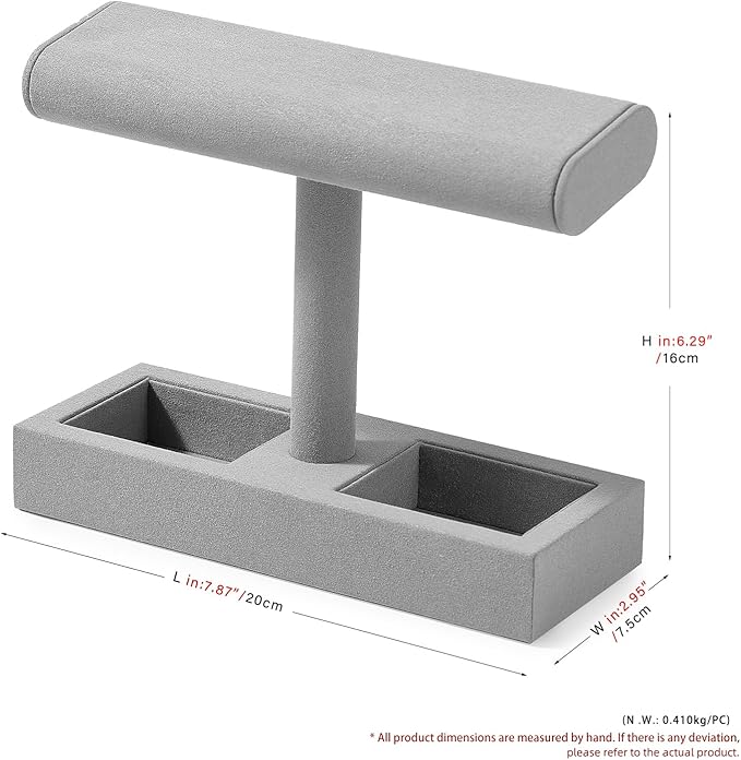Oirlv Microfiber T-Bar Watch Display Stand Jewelry Display Props Jewelry Organizer Holder for Watch Bracelet Ring Earrings (Light Grey,Microfiber)