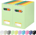 BALEINE File Organizer Box, Cardboard File Folder Organizer with Handle for Letter Size, Portable Collapsible Hanging Filing Box for Home Office Document Storage (2 Pack, Green)