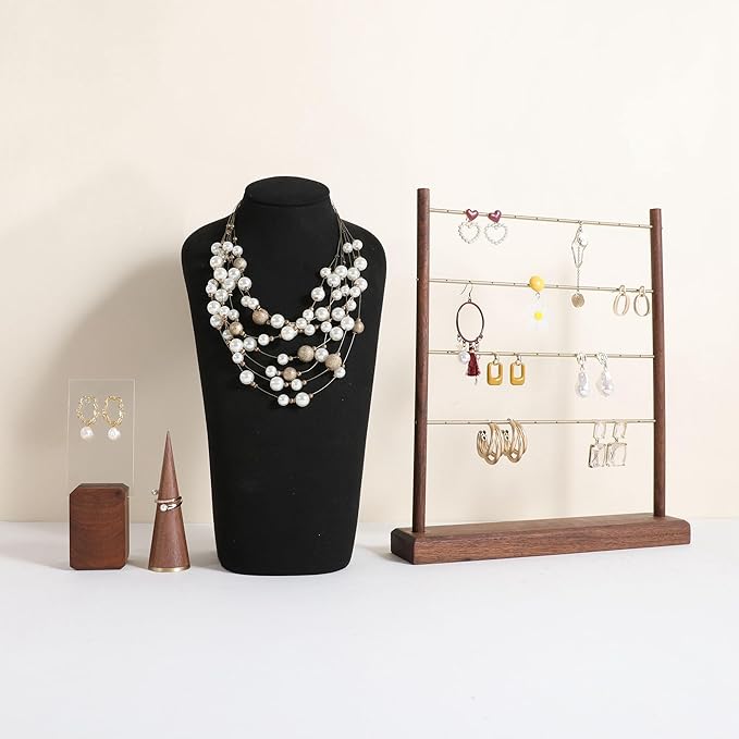 GemeShou Black necklace hanger jewelry organizer, Velvet jewelry stand necklace holder, jewelry mannequin bust for necklaces, Jewelry boutique store photography props【Black-Large height 11.8 inch】