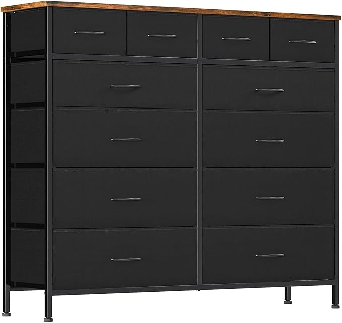 Large Dresser for Bedroom with 12 Deep Drawers, Tall Fabric Drawer Dresser, Chest of Drawers for Closet, Nursery, Living Room, Laundry, Entryway, Hallway (Black)