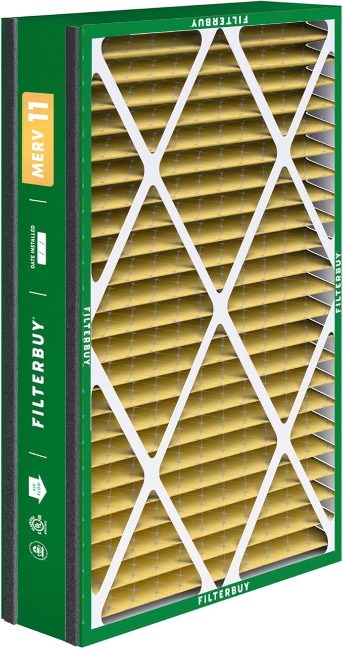 Filterbuy 16x25x5 Air Filter MERV 11 Superior Pet & Allergy Defense (4-Pack), Electrostatic Pleated HVAC AC Furnace Filters for Trion Air Bear 255649-105 and More (Actual Size: 15.63 x 24.13 x 4.88)