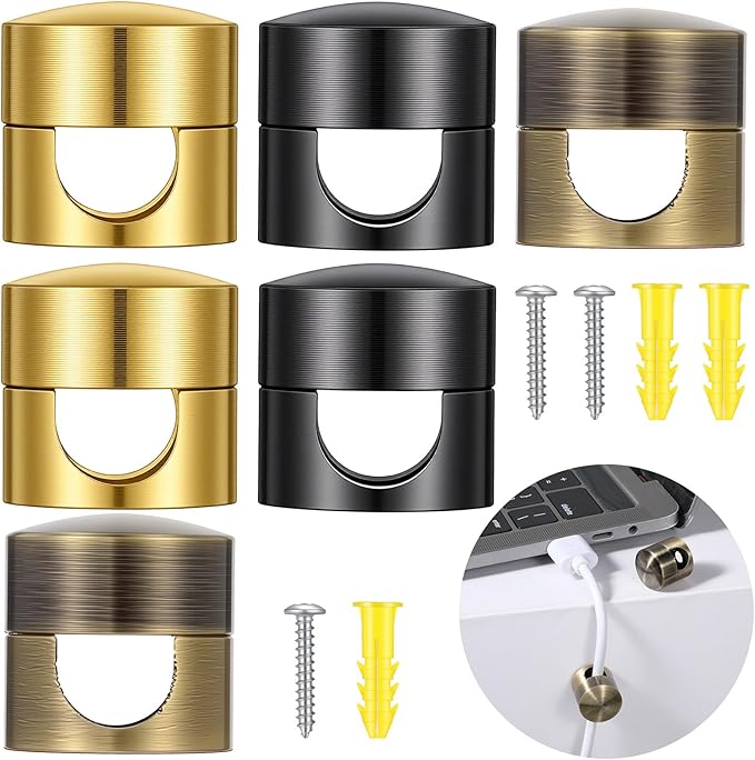 6 Sets Charger Holders for Cords Adjustable Cable Anchor Holders Adhesive Metal Cord Clips Organizer Wire Management Keeper Phone Charger Holder for Nightstand Desktop Wall Office Home