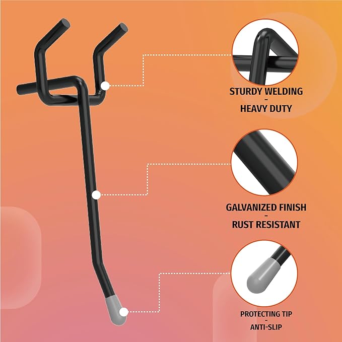 HUHOLE Pegboard Hooks 2 Inch 50PC, Black Peg Board Hooks, Fit 1/4" or 1/8" Pegboard, Ideal Peg Board Organizer Accessories for Garage Tool Organization, Wall Storage (Black, 2 Inch)