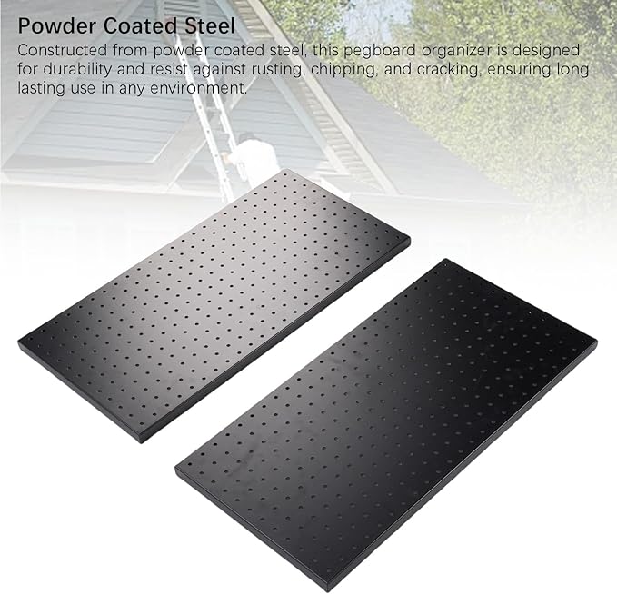 Hilitand Metal Pegboard Panels 2 Pack Heavy Duty Wall Mounted Tool Organizer Pegboard Tool Wall Organizer Peg Board for Garage Home Craft Room Kitchen with 288 Holes Powder Coated Steel