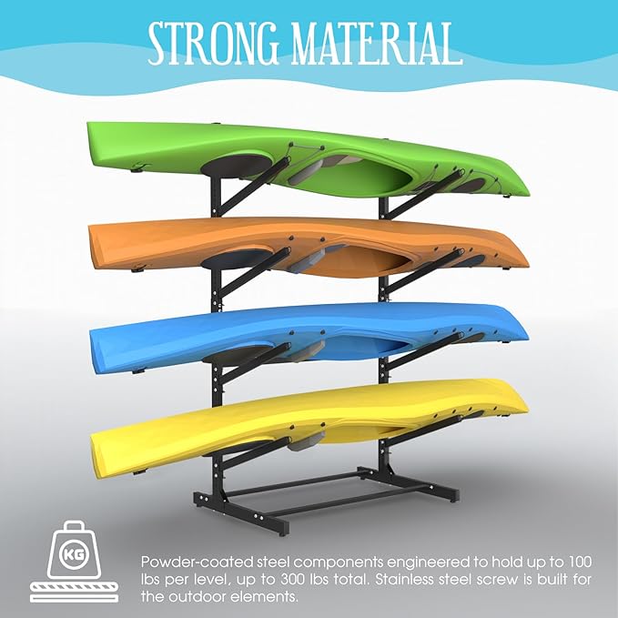 Adjustable Kayak Storage Rack, Freestanding Sup Storage Stand, Weatherproof Canoe Holder, Heavy Duty Paddleboard Bracket, Surfboard Bracket for Indoor, Outdoor, Garage, Shed, Dock…
