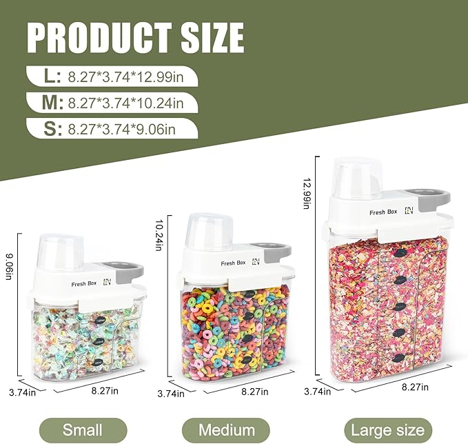 Cereal Storage Container 4Pack,85oz/2.5L Airtight Food Storage Containers With Lids,Organizers Storage With Measuring Cup for Beans,Sugar,Rice,Nuts,Snacks,Pet Food,Candy