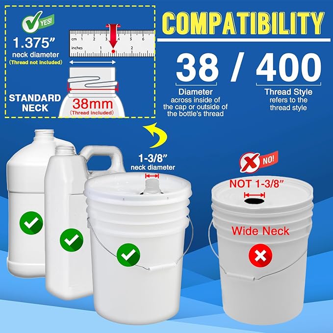 4 Pcs 5 Gallon Pump Dispenser 38-400 1 oz Dispenser Pump for Large Gallon Bucket with 50cm Extended Tube, Cap to Avoid Dripping, Great for Shampoo, Conditioner, Bleach Liquid, Laundry, Detergent, Oil