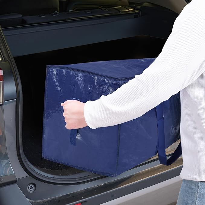 TICONN 2 Pack Extra Large Moving Bags with Zippers & Carrying Handles, Heavy-Duty Storage Tote Moving Boxes for Space Saving (2 Pack, Navy)