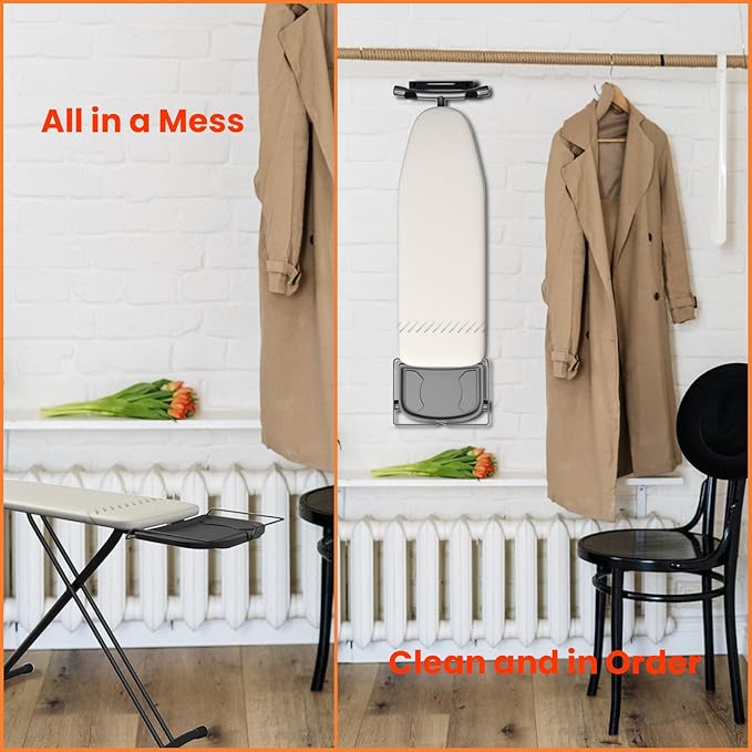 Ironing Board Hanger Wall Mount Ironing Board Holder Organizer Wall Rack for Laundry Rooms Space-Saving Storage Rack Hanging Shelf Hanger with Screws(Black)