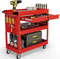 3 Tier Tool Cart on Wheels with Drawers - Three Tier Rolling Cart with Lockable Storage - Mechanic Tool Chest - Tool Chest with Wheels Used in Garage, Indoors, Workshop (Red)