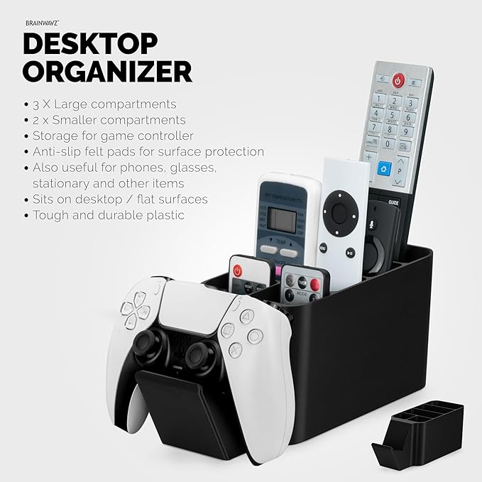 BRAINWAVZ Game Controller, Remote Control Holder & Pen Organizer, Ideal for Side Tables & Desktops (For 3 to 5 Remotes, 1 Game Controller, Pens & Stationery)