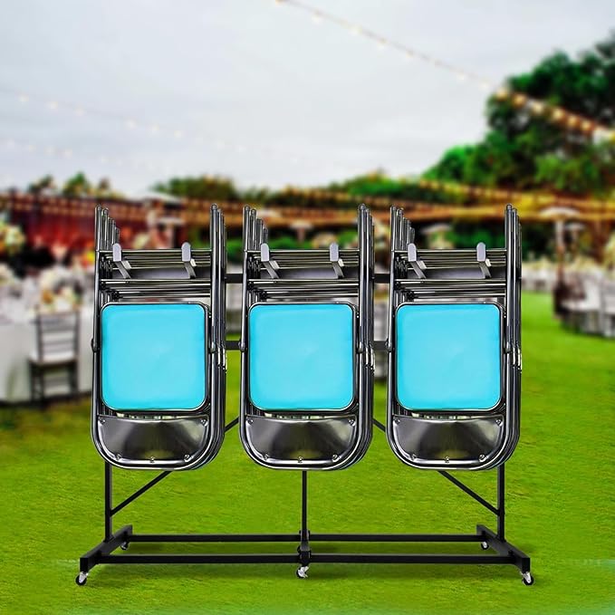 Folding Chair Rack, Heavy Duty Folding Chair Storage Rack Cart, 42 Chairs and 12 Table, 440 Lbs Weight Capacity, Locking Rubber Wheels for Weddings, Parties & Events