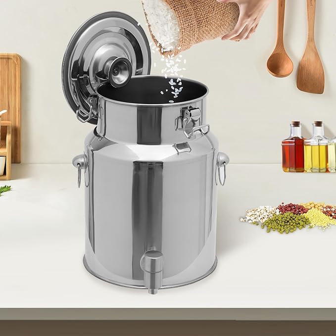 Milk Can Barrel Stainless Steel Beverage Drink Dispenser Large Capacity Storage Bucket Container with Faucet and Handles for Milk Coffee Wine Oil Rice Cereals Water (7.25L/1.915Gal)