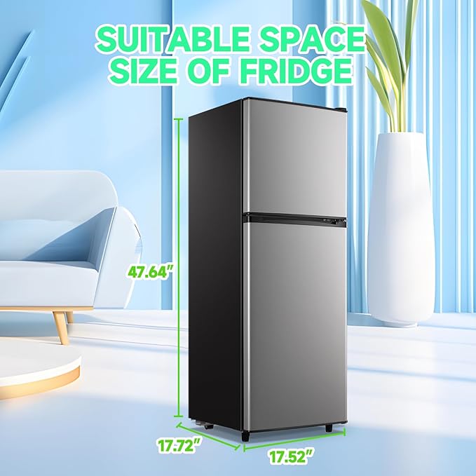 5.0 Cu.ft Mini Refrigerator with Freezer Small Fridge Drink Holder Double Door Refrigerator Adjustable Glass Shelves for Home,Apartment,Office Silver
