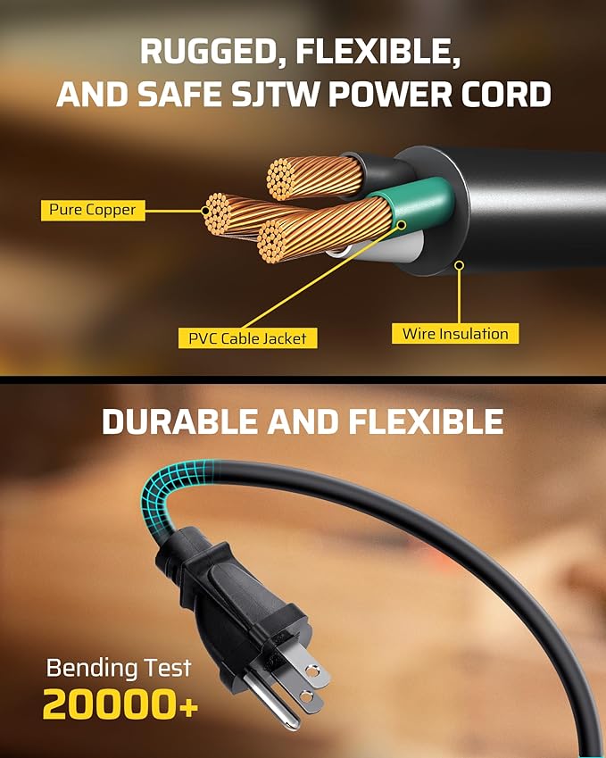 DEWENWILS Cord Reel with 4 Power Outlets, 2-USB Ports(3.4A Fast Charge), 25FT Retractable Extension Cord Reel, Heavy Duty SJTW 16/3 Cable, 13A Circuit Breaker, Hand Wind, UL Listed