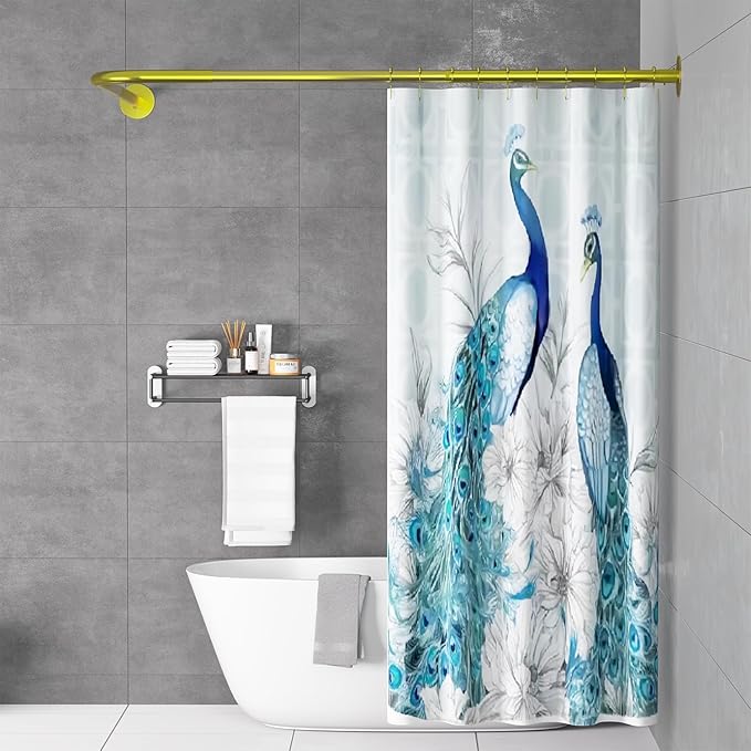 Corner Shower Curtain Rod Adjustable Stainless Steel L Shaped Rack Drill Free Install for Bathroom, Bathtub, Clothing Store (Gold 27.55"-39.37" x 47.24"- 65")