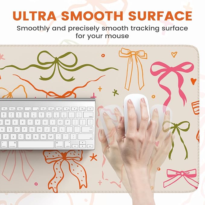 iCasso Desk Mat for Keyboard and Mouse, Large Mouse Pad for Desk, Desk Matt for Desktop, Desk Pad Mat, Anti-Slip Big Mousepad with Stitched Edges for Computer(Colorful Ribbon)