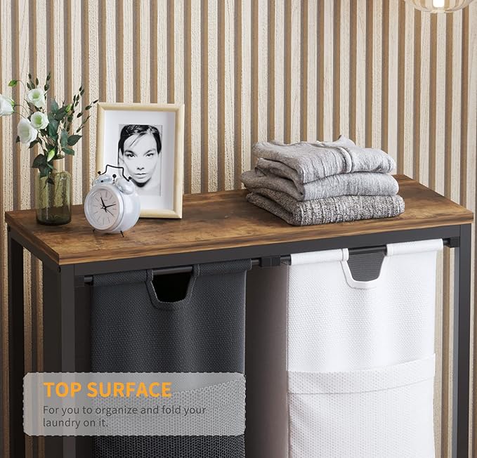 Laundry Basket Double Laundry Hamper with Removable Bags, Fabric Handles, Large Top Shelf and Laundry Bag for Bathroom, Dorm, Laundry Room