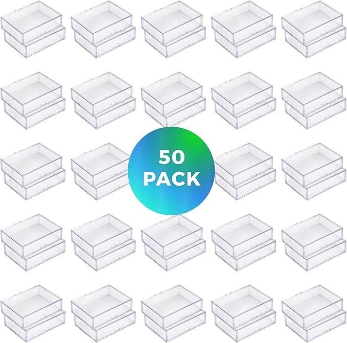 50 Pack Clear Acrylic Card Storage Boxes with Lids – 3 1/2" L x 2 1/2" W x 1" H Baseball Card Storage Box, Sports Card Boxes, Magic Card Storage Box and Playing Card Case – Made in USA
