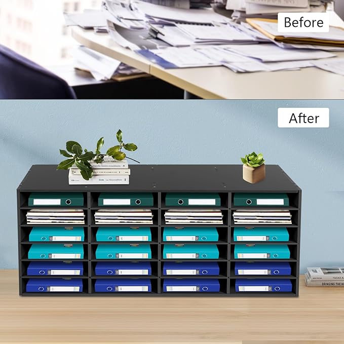 Mail Sorter Organizer, 24 Compartments Mailbox for Classroom, Desktop File Organizer with Adjustable Shelves, for Office Home Classroom, PVC, Black