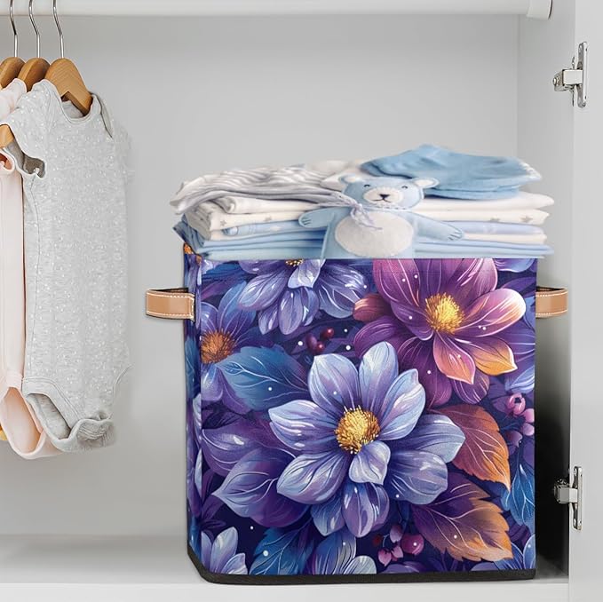 TropicalLife 13x13x13 Inch Large Fabric Storage Cube Vintage Floral Foldable Storage Bin with Handles Organizer Boxes Cube Basket for Shelves Organizing Closet