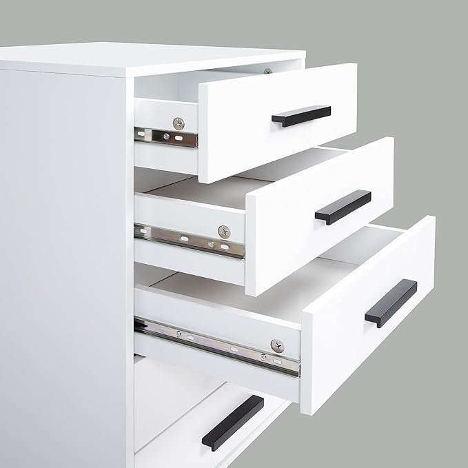 5-Drawer Rolling Under Desk Storage Cart - Mobile Organizer with Lockable Casters, White Engineered Wood Scratch-Resistant for Home Office Dorm Studio, 15.7 x 15.7 x 26 Inches