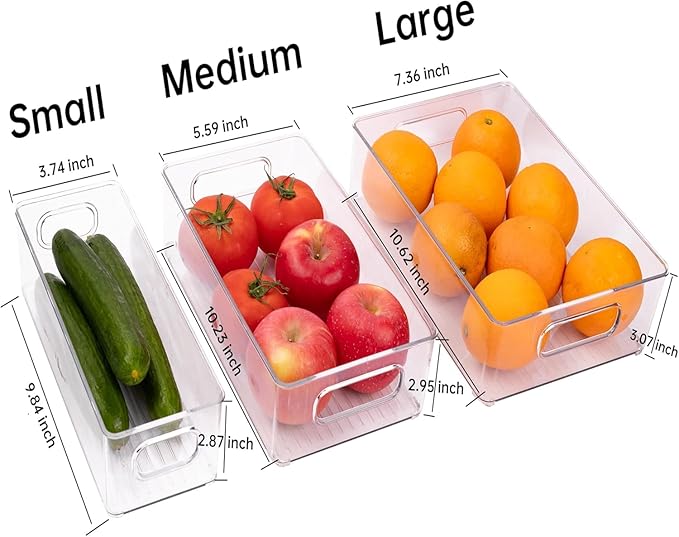 9 Pack Refrigerator Organizer Bins,3 Sizes Clear Pantry Storage with Handles for Fridge, Freezer, Shelves, Drawer, Bins, Snack Organizer for Home & Kitchen