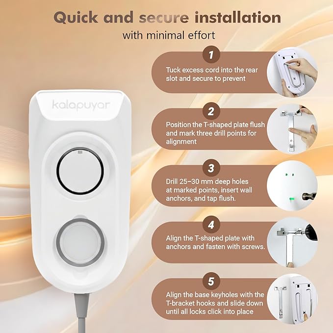 2025 Wall-Mount Hair Dryer 4 Heat 2 Speed Settings High-Speed 1600W Bathroom Blow Dryer with LED Nightlight White
