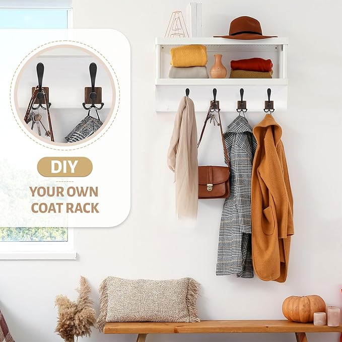 VIS'V Wooden 3 Prong Coat Hooks, Wall Mount, Heavy Duty, Brown, 4 Pcs
