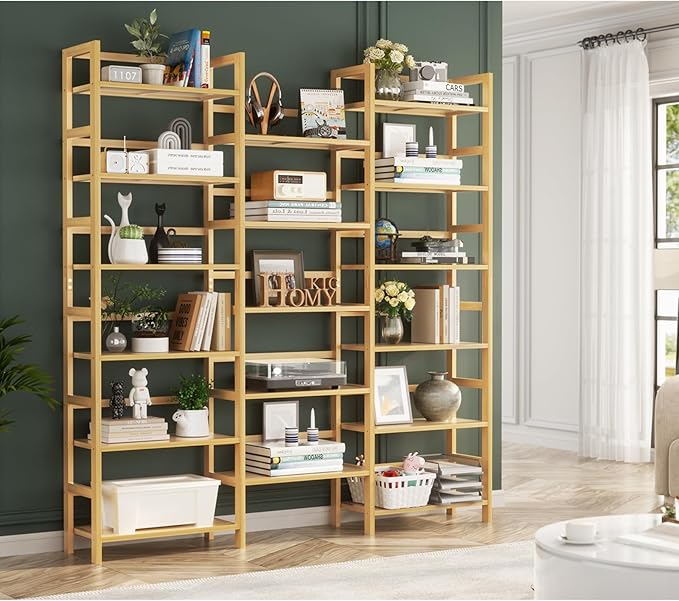 Homykic Bamboo Triple Wide Bookshelves and Bookcases, 6-Tier Shallow Open Bookcase with 17 Display Shelves, 6ft Super Large Freestanding Book Shelf for Home Office, Bedroom, Living Room