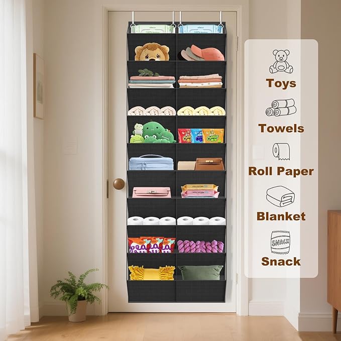 30 Pairs Over the Door Shoe Organizer, Clear Pockets Hanging Shoe Storage for Closet, 10-Tier Door Shoes Rack Storage, Handing Shoes Holder Fit All the Family's Sneakers, Boots, Heels, Black