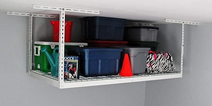 MonsterRax Overhead Storage Rack - Heavy Duty Shelving, 400 lb Capacity, Adjustable Rack, Ceiling Mount Shelves 3x6' White (18-33'')