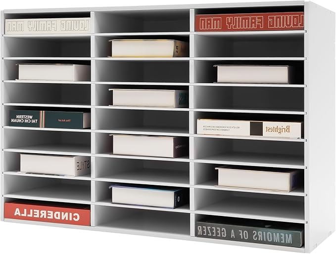 27 Compartments Literature Organizer, Desktop File Sorter Mail Center Paper Storage Cabinet Classroom Mailbox for Files Documents Papers Magazines(White) (White 27Slots)
