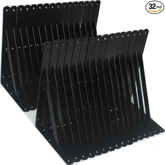 32 Pack L12 x H 8" Black Heavy Duty Shelf Brackets with Screws Metal Shelf Brackets Shelf Support Angle Brackets for Shelves L Brackets Heavy Duty Floating Shelf