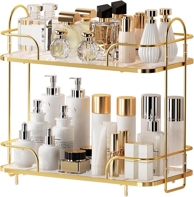 Seoneiro 2 Tier Corner Bathroom Counter Organizer, Cosmetic Skincare Organizer, Bathroom Countertop Perfume Tray Vanity Organizer, Kitchen Spice Corner Storage Shelf