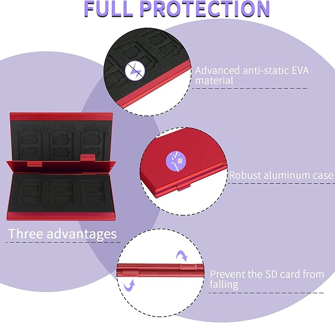 SD Card Holder, SD Card Case, LAVILI CF Memory Card Holder Case Aluminum Alloy Hard Shell, Double-Layer Capacity for 6SD Cards and 12 TF Cards Red Color