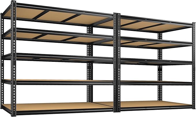 48" W Garage Shelving Heavy Duty 3200LBS Garage Storage Shelving, 5 Tier Adjustable Metal Shelving Unit Utility Rack Shelf for Warehouse, Pantry, Closet, Kitchen 72" H x 48" W x 24" D, Black,2PCS
