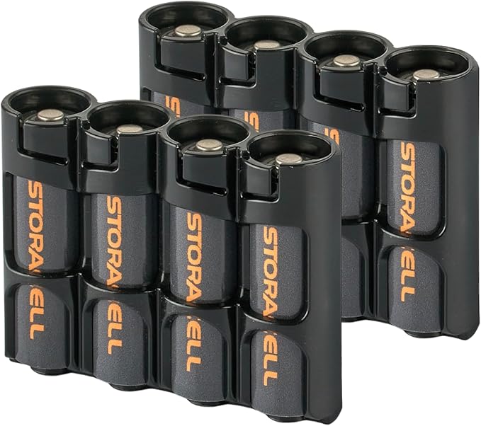 Storacell AA Battery Storage Caddy (2 Pack), Black, Holds 4 Batteries (Not Included)