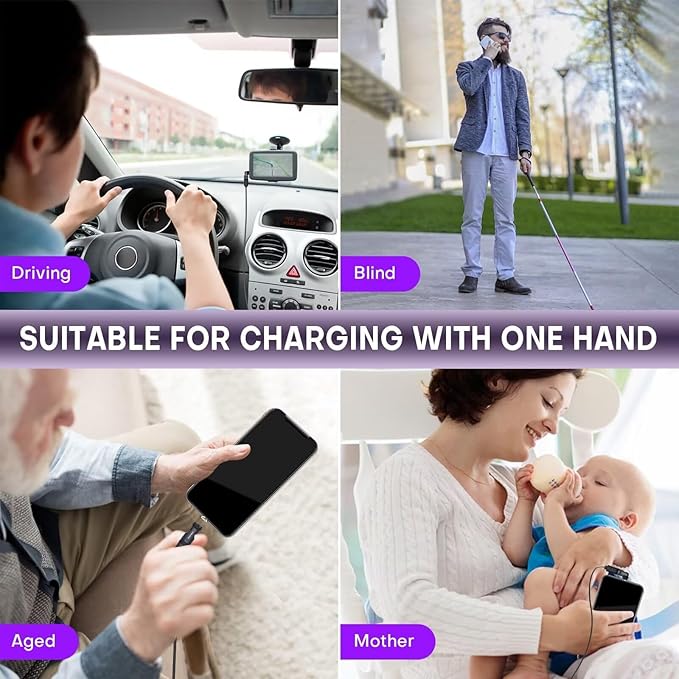 USB C Magnetic Adapter 240W, Can Be Type-C Cord Into Right Angle Magnetic USB C Charging Cable, Magnet Charger USBC 90 Degree Adapter 180 OTG Tips for iPhone 17/16/15 Tablet(4 Pack Purple)