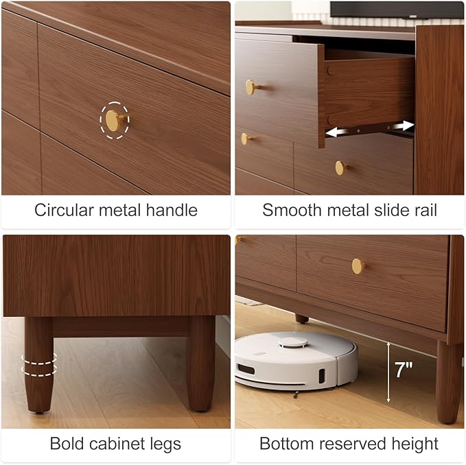 6 Drawer Dresser for Bedroom,41.2" W Wood Chest of Drawers with Large Storage Cabinet, Mid-Century Dressers for Closet Kitchen, Sideboard