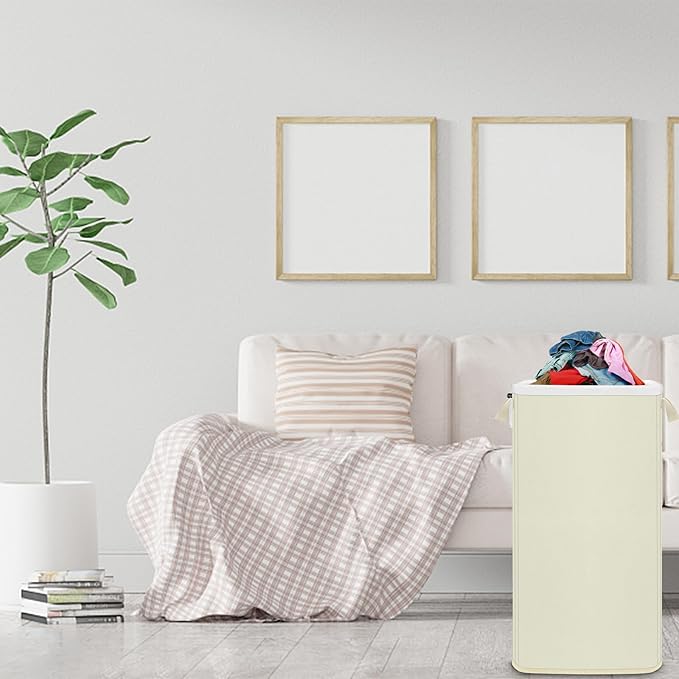 SNIGJAT Extra Large Laundry Hamper, 100 L Tall Laundry Basket with Sturdy Handles, Dirty Clothes Basket for Bedroom, Large Hamper, Sturdy Storage Organizer for Clothes Toys Beige