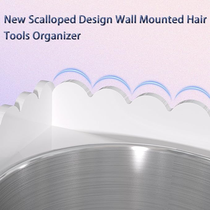Hair Tool Organizer, Wall Mount Acrylic Hair Dryer Holder with 2 Cups Box Organizer, Scalloped Hair Styling Tools Organizer for Curling Iron Straightener Bathroom Storage(2 Cups Scalloped Box Set)